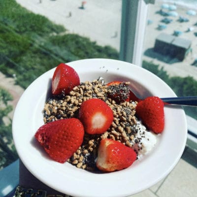 Greek yogurt with berries, smart bran cereal and Chia seeds