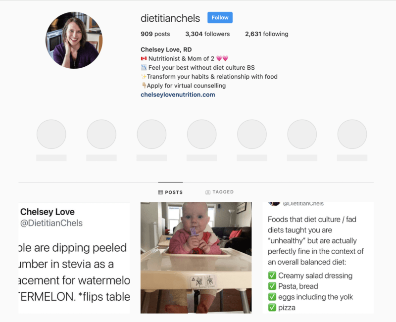 Instagram of Chelsey Love, RD