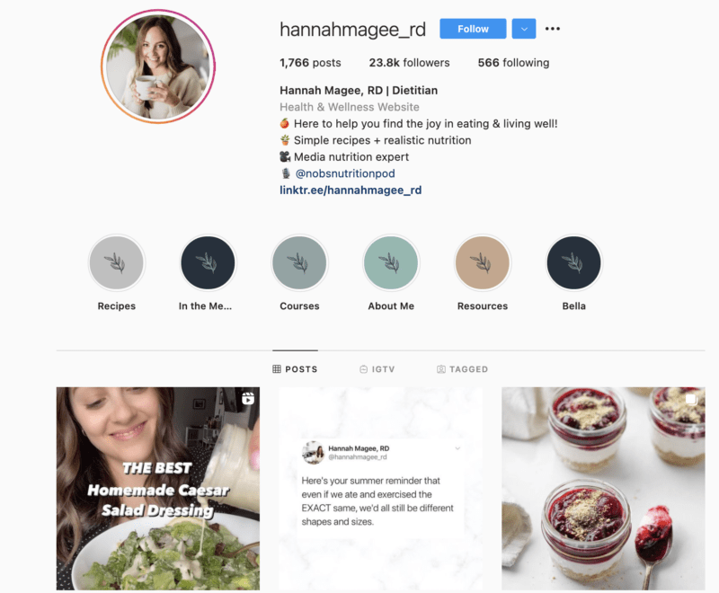 Instagram of Hannah Magee, RD