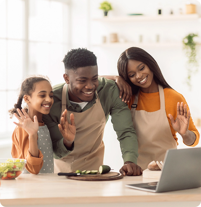 African family cooking and video calling
