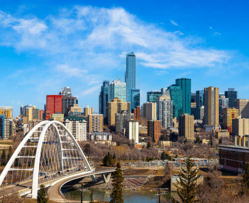 Image of the skyline of Edmonton with the Walterdale Bridge.