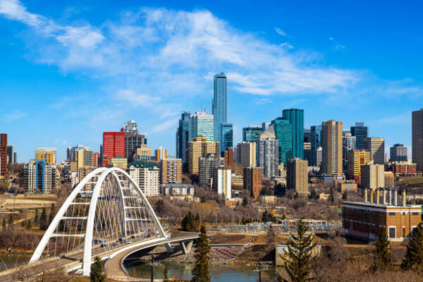 Image of the skyline of Edmonton with the Walterdale Bridge.
